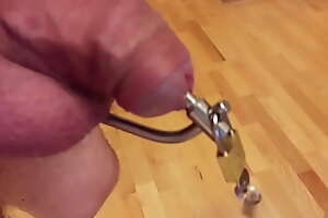 Male urethral chastity with small bullet plug inside arch