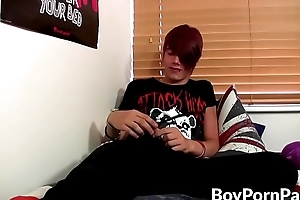 Emo twink Rhys Casey stroking cock after interview