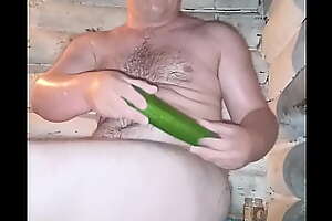 A Russian guy fucked his fat ass with a cucumber! And even jerked off at the same time His friends filmed it on a hidden camera That's how they found out he was gay)))))