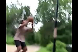 Sexy Small sooty man dunks on 20ft annulus