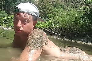 Naturist Boys Mud River Day Out - wretch gets all wet with an increment of soaking