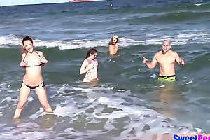 Bikini teens sucking increased by fucking a strangers big dick