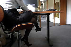by way of office work king uses ignorant secretaries nylon feet for footjob - cum on soles, Business-Bitch